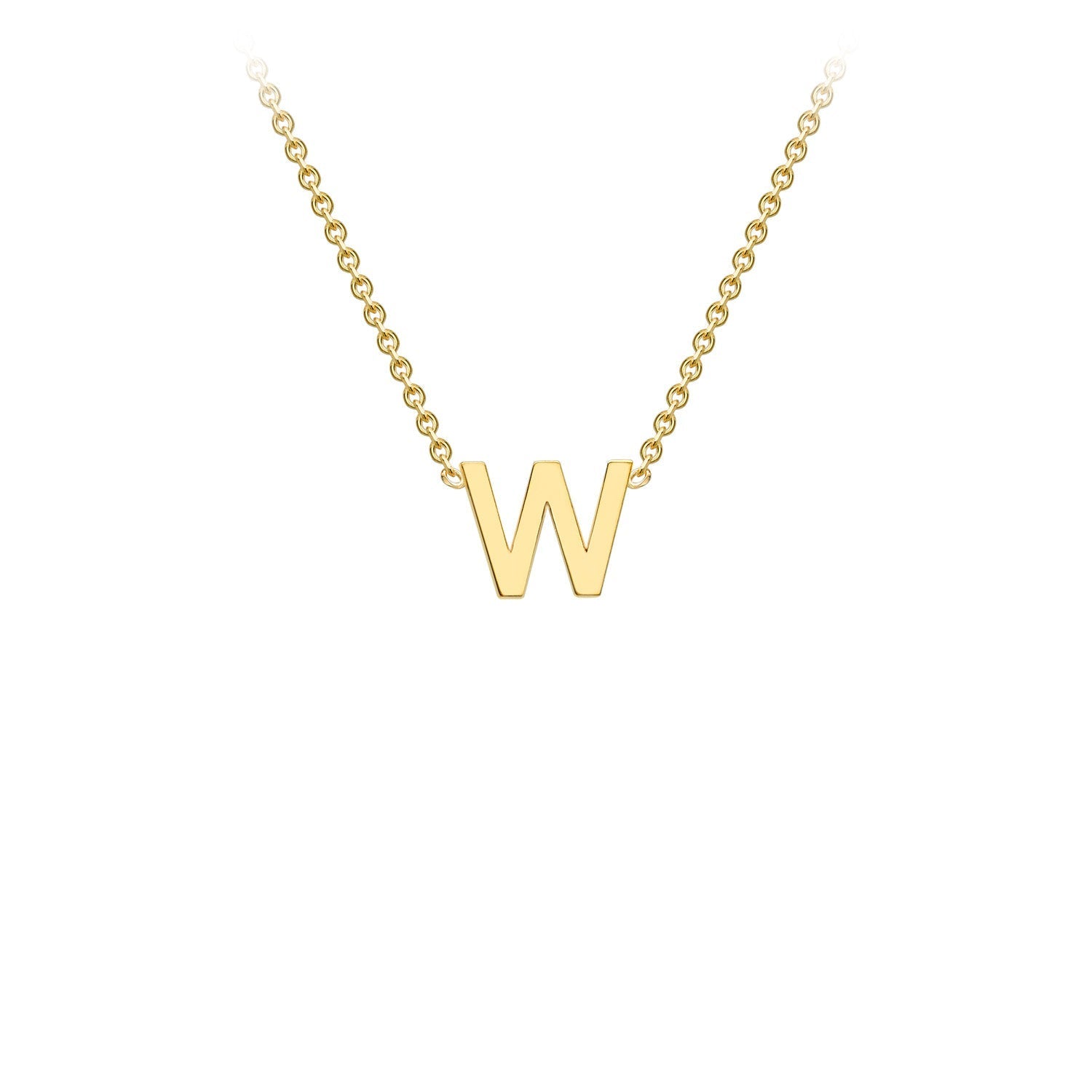 9K Gold Initial Adjustable Letter Necklace 38-43cm — W, 9kt YG
